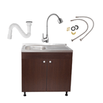 Casa si Gradina - Sanitare - Lavoar baie si accesorii - Baterii sanitare - Set Masca Chiuveta Wenghe 80 x 50 x 80 cm+Chiuveta inox+Baterie lebada flexibila si sifon scurgere - Infinity.ro