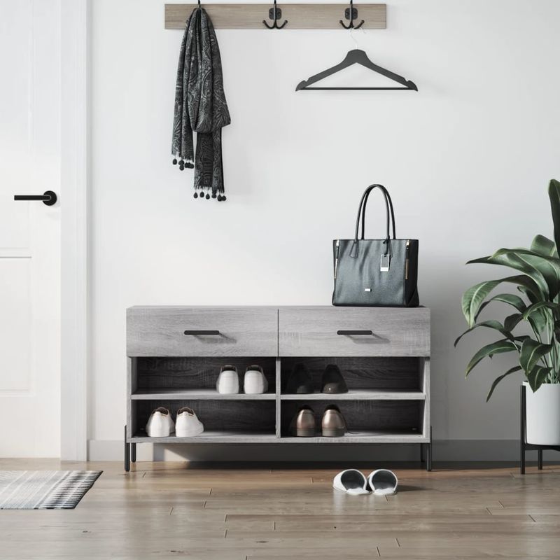 Casa si Gradina - Mobilier - Organizare si depozitare - Organizator incaltaminte - Banca de pantofi, gri sonoma, 102x35x55 cm, lemn prelucrat - Infinity.ro