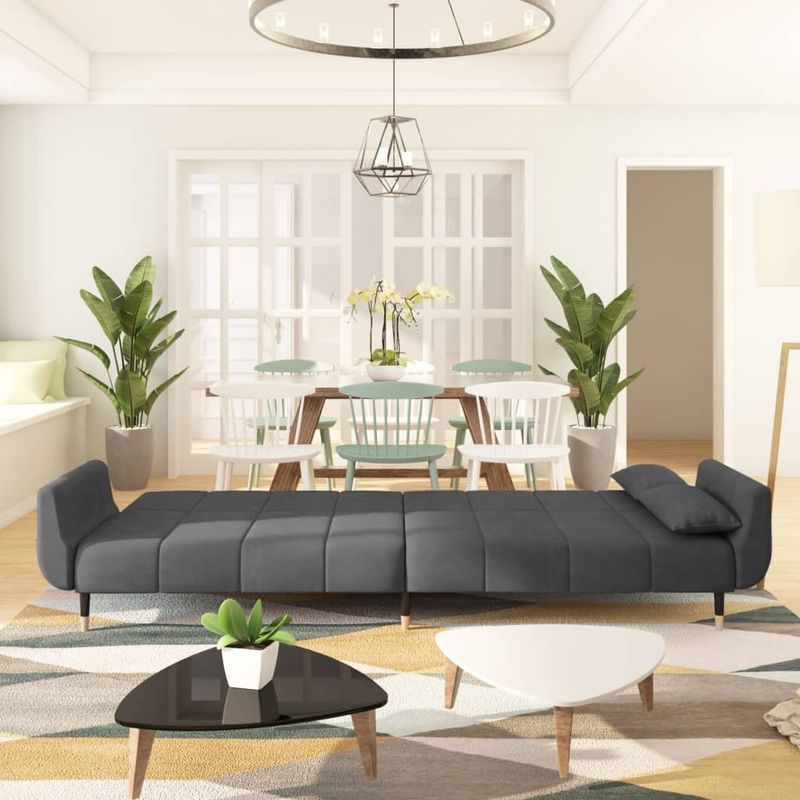 Casa si Gradina - Mobilier - Canapele si coltare - Canapele - Canapea extensibila cu 2 locuri, 2 perne, gri inchis, catifea - Infinity.ro