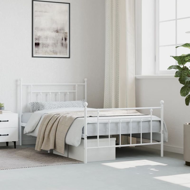 Casa si Gradina - Mobilier - Paturi si accesorii - Paturi - Cadru de pat metalic cu tablie de cap/picioare, alb, 107x203 cm - Infinity.ro