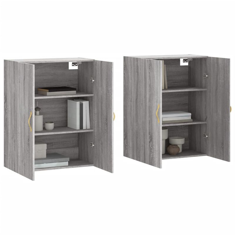 Casa si Gradina - Mobilier - Comode si corpuri - Comode - Dulapuri montate pe perete, 2 buc, gri sonoma, 69,5x34x90 cm, model auriu model frunză - Infinity.ro
