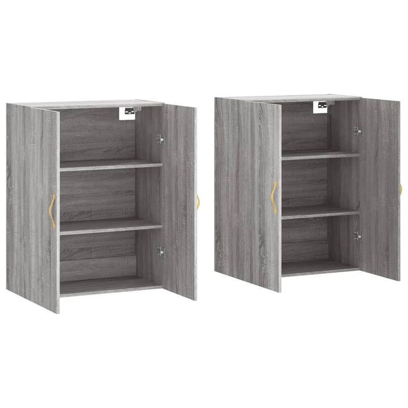 Casa si Gradina - Mobilier - Comode si corpuri - Comode - Dulapuri montate pe perete, 2 buc, gri sonoma, 69,5x34x90 cm, model auriu model frunză - Infinity.ro
