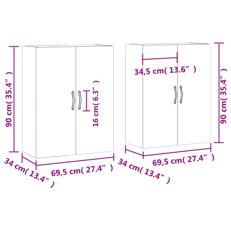 Casa si Gradina - Mobilier - Comode si corpuri - Comode - Dulapuri montate pe perete, 2 buc, gri sonoma, 69,5x34x90 cm, model auriu model frunză - Infinity.ro