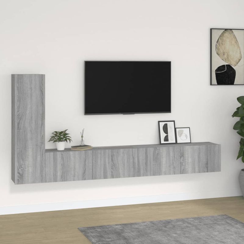 Casa si Gradina - Mobilier - Seturi de mobilier - Seturi living - Set dulap TV, 3 piese, gri sonoma, lemn prelucrat - Infinity.ro