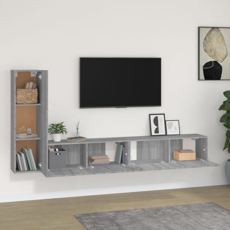 Casa si Gradina - Mobilier - Seturi de mobilier - Seturi living - Set dulap TV, 3 piese, gri sonoma, lemn prelucrat - Infinity.ro