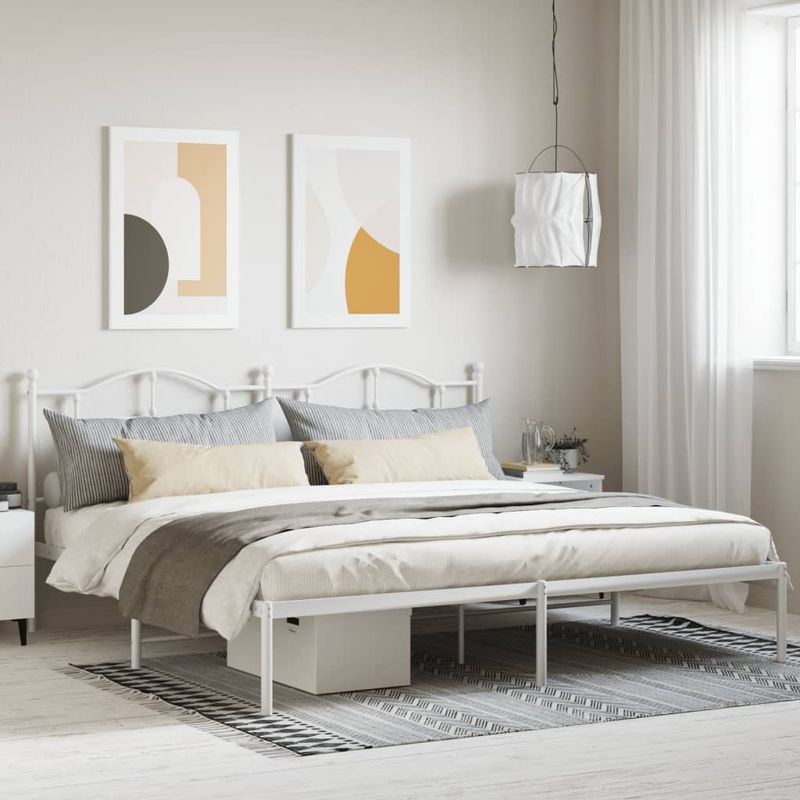 Casa si Gradina - Mobilier - Paturi si accesorii - Paturi - Cadru de pat metalic cu tablie, alb, 200x200 cm - Infinity.ro