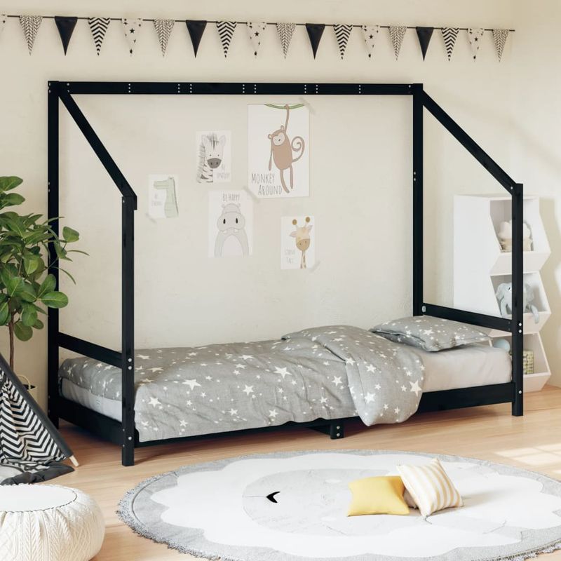 Casa si Gradina - Mobilier - Mobilier copii - Patuturi copii - Cadru de pat pentru copii, negru, 80x200 cm, lemn masiv de pin - Infinity.ro