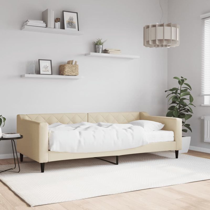 Casa si Gradina - Mobilier - Paturi si accesorii - Paturi - Pat de zi cu saltea, crem, 90x200 cm, textil - Infinity.ro