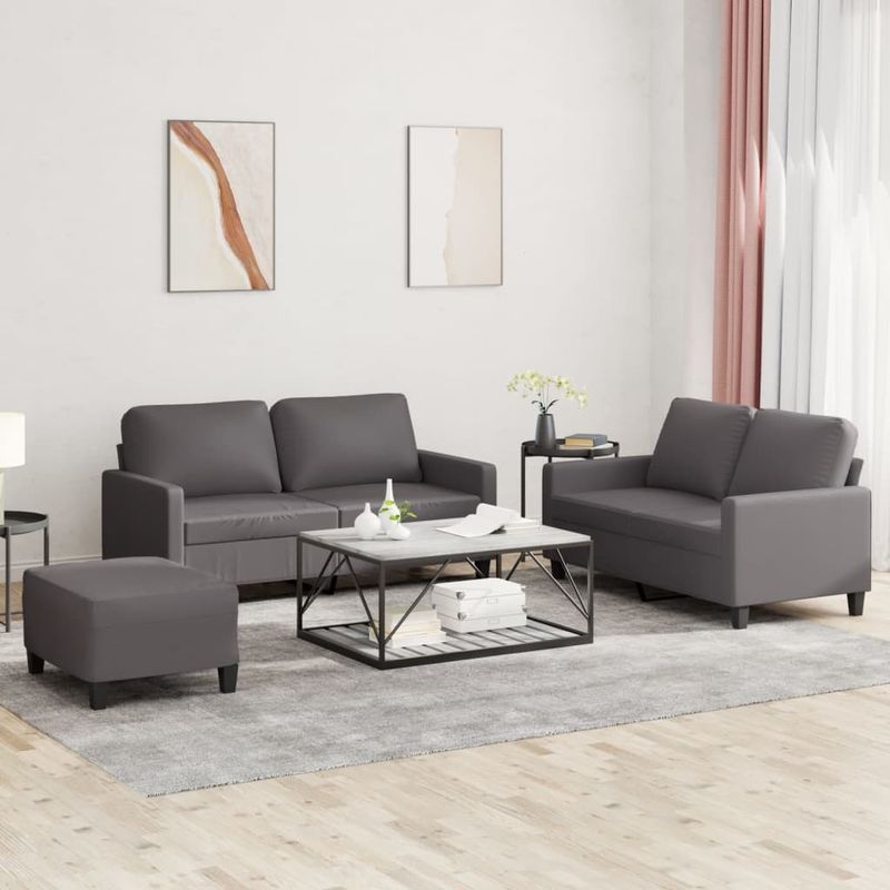 Casa si Gradina - Mobilier - Seturi de mobilier - Seturi living - Set de canapele cu perne, 3 piese, gri, piele ecologica - Infinity.ro