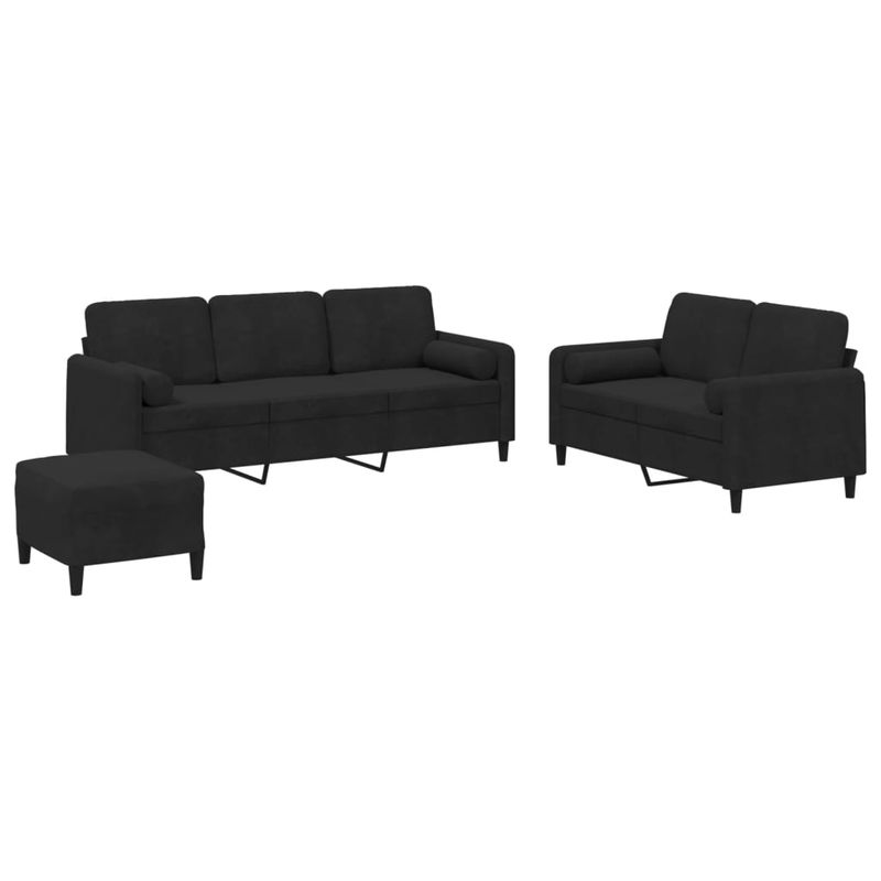 Casa si Gradina - Mobilier - Seturi de mobilier - Seturi living - Set de canapele cu perne, 3 piese, negru, catifea - Infinity.ro