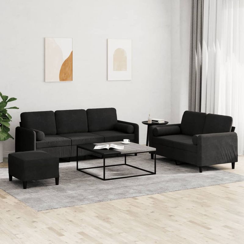 Casa si Gradina - Mobilier - Seturi de mobilier - Seturi living - Set de canapele cu perne, 3 piese, negru, catifea - Infinity.ro
