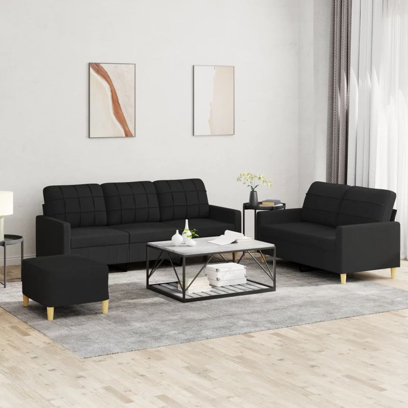 Casa si Gradina - Mobilier - Seturi de mobilier - Seturi living - Set de canapele cu perne, 3 piese, negru, textil - Infinity.ro