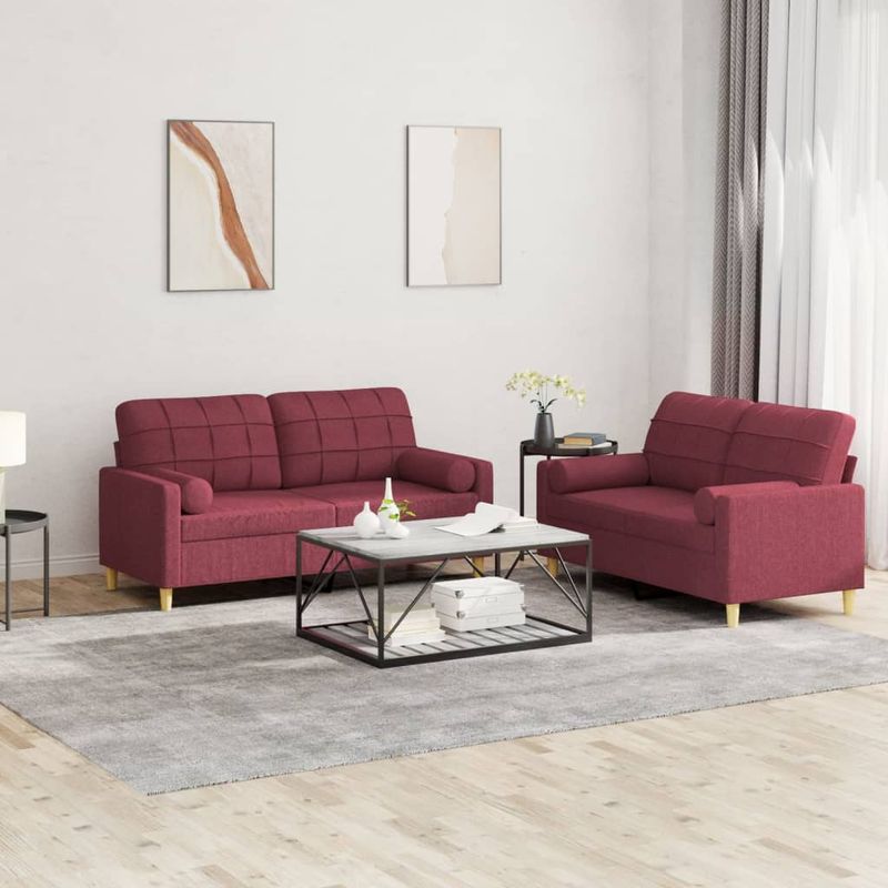 Casa si Gradina - Mobilier - Seturi de mobilier - Seturi living - Set canapea cu perne, 2 piese, rosu vin, material textil - Infinity.ro