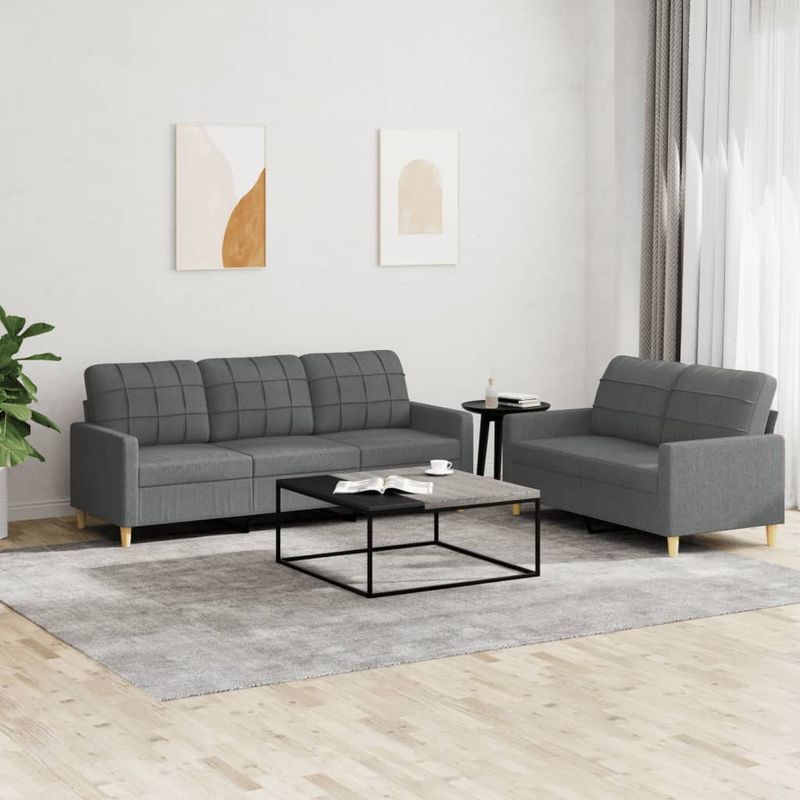 Casa si Gradina - Mobilier - Seturi de mobilier - Seturi living - Set de canapele cu perne, 2 piese, gri inchis, textil - Infinity.ro