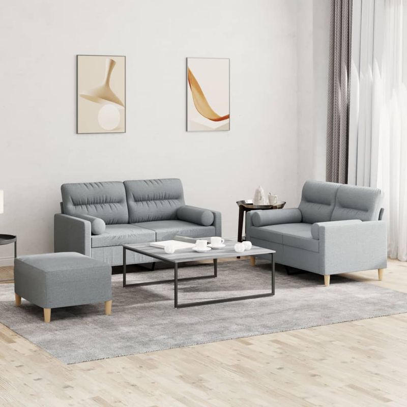 Casa si Gradina - Mobilier - Seturi de mobilier - Seturi living - Set de canapele cu perne, 3 piese, gri deschis, textil - Infinity.ro