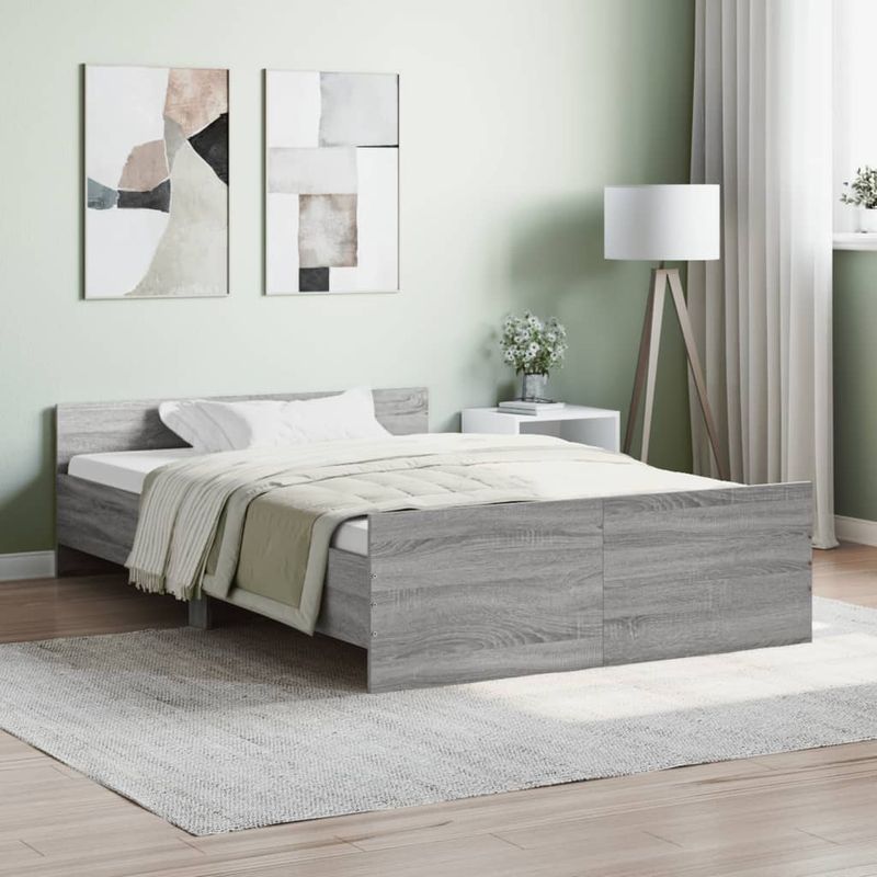 Casa si Gradina - Mobilier - Paturi si accesorii - Paturi - Cadru de pat cu tablie la cap/picioare, gri sonoma, 120x190 cm - Infinity.ro