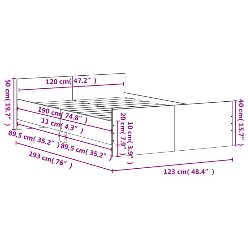 Casa si Gradina - Mobilier - Paturi si accesorii - Paturi - Cadru de pat cu tablie la cap/picioare, gri sonoma, 120x190 cm - Infinity.ro