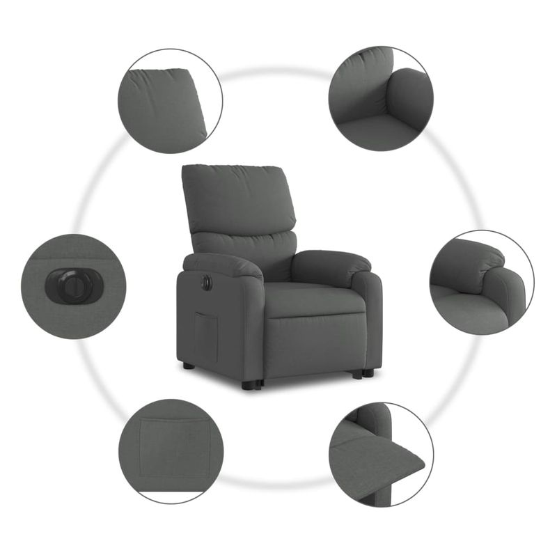 Casa si Gradina - Mobilier - Scaune si fotolii - Fotolii - Fotoliu electric rabatabil cu ridicare, gri inchis, textil - Infinity.ro
