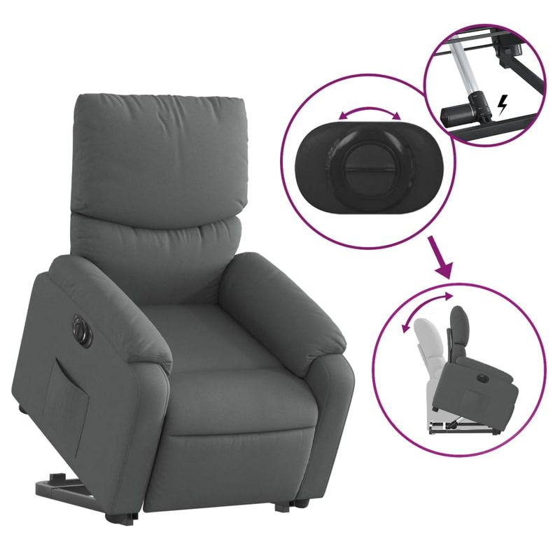 Casa si Gradina - Mobilier - Scaune si fotolii - Fotolii - Fotoliu electric rabatabil cu ridicare, gri inchis, textil - Infinity.ro