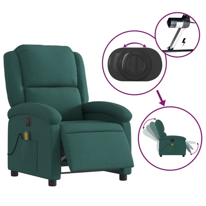 Ingrijire personala si Cosmetice - Sanatate si wellness - Articole wellness - Fotolii de masaj - Fotoliu electric de masaj rabatabil, verde inchis, textil - Infinity.ro