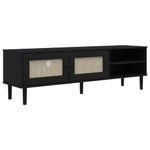 Casa si Gradina - Mobilier - Comode si corpuri - Comode - Comoda TV SENJA aspect ratan negru, 158x40x49cm, lemn masiv pin - Infinity.ro