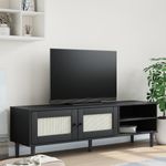 Casa si Gradina - Mobilier - Comode si corpuri - Comode - Comoda TV SENJA aspect ratan negru, 158x40x49cm, lemn masiv pin - Infinity.ro