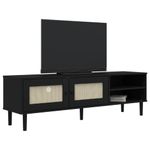 Casa si Gradina - Mobilier - Comode si corpuri - Comode - Comoda TV SENJA aspect ratan negru, 158x40x49cm, lemn masiv pin - Infinity.ro