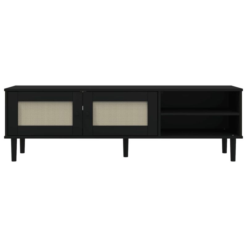 Casa si Gradina - Mobilier - Comode si corpuri - Comode - Comoda TV SENJA aspect ratan negru, 158x40x49cm, lemn masiv pin - Infinity.ro