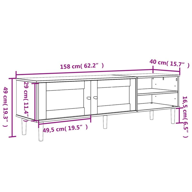 Casa si Gradina - Mobilier - Comode si corpuri - Comode - Comoda TV SENJA aspect ratan negru, 158x40x49cm, lemn masiv pin - Infinity.ro