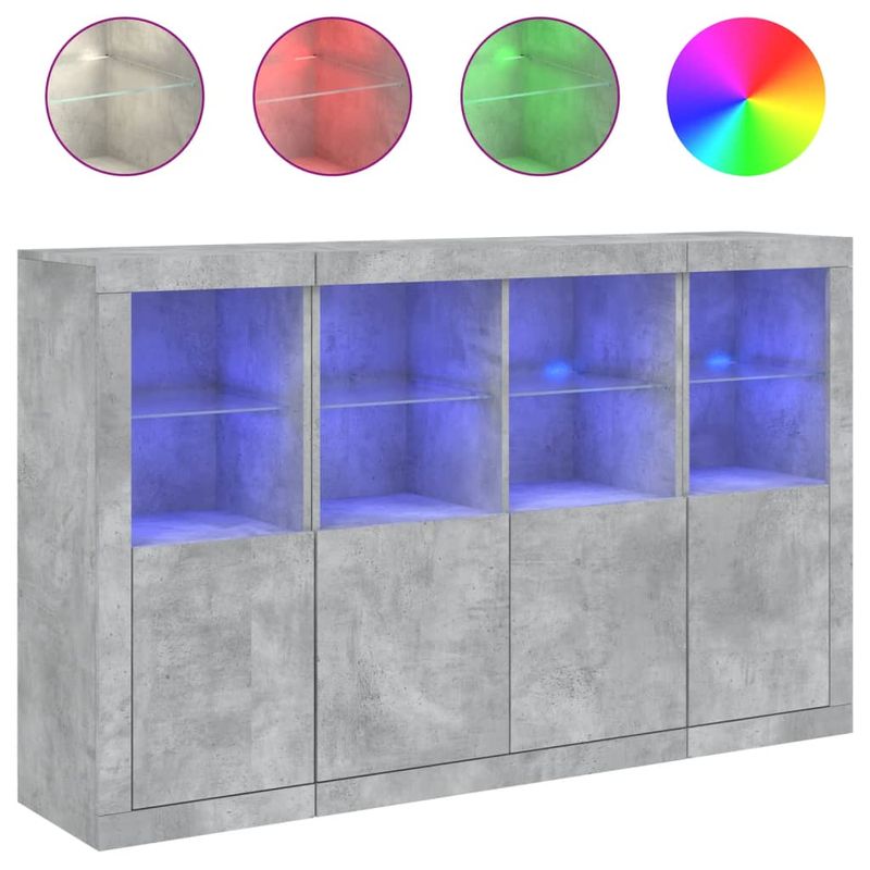Casa si Gradina - Mobilier - Comode si corpuri - Comode - Servanta cu lumini LED, 3 buc., gri beton, lemn prelucrat - Infinity.ro