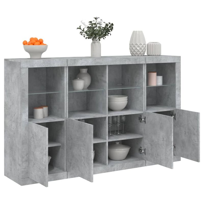 Casa si Gradina - Mobilier - Comode si corpuri - Comode - Servanta cu lumini LED, 3 buc., gri beton, lemn prelucrat - Infinity.ro