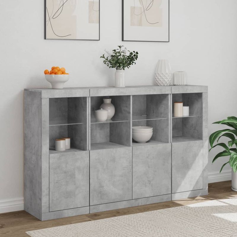 Casa si Gradina - Mobilier - Comode si corpuri - Comode - Servanta cu lumini LED, 3 buc., gri beton, lemn prelucrat - Infinity.ro