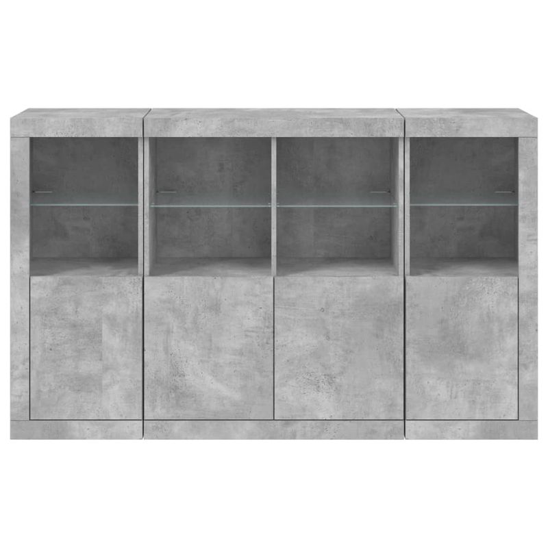 Casa si Gradina - Mobilier - Comode si corpuri - Comode - Servanta cu lumini LED, 3 buc., gri beton, lemn prelucrat - Infinity.ro
