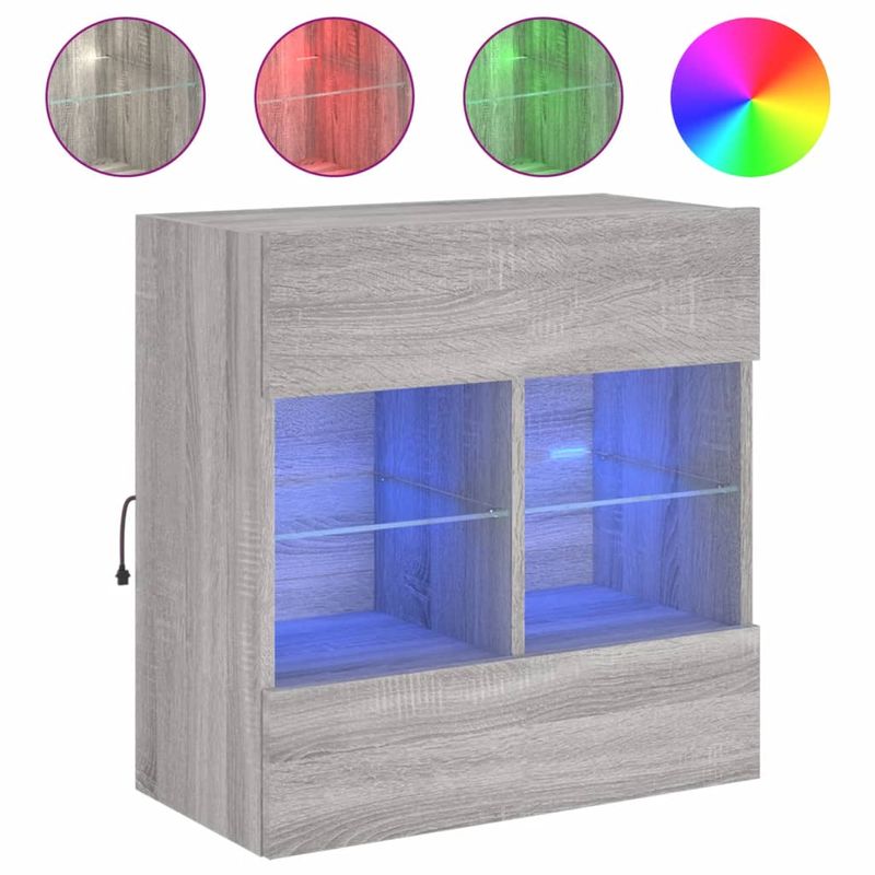Casa si Gradina - Mobilier - Comode si corpuri - Comode - Comoda TV de perete cu lumini LED, gri sonoma, 58,5x30x60,5 cm - Infinity.ro