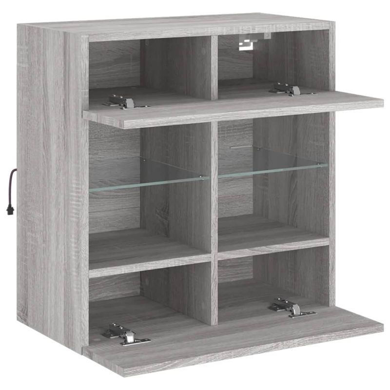 Casa si Gradina - Mobilier - Comode si corpuri - Comode - Comoda TV de perete cu lumini LED, gri sonoma, 58,5x30x60,5 cm - Infinity.ro