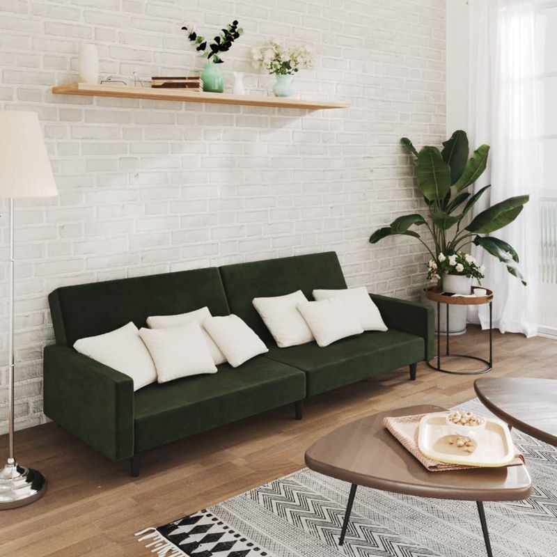 Casa si Gradina - Mobilier - Canapele si coltare - Canapele - Canapea extensibila cu 2 locuri, verde inchis, catifea - Infinity.ro