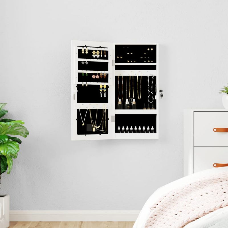 Casa si Gradina - Mobilier - Dulapuri si sifoniere - Dulapuri - Dulap de bijuterii cu oglinda si lumini LED, de perete, alb - Infinity.ro