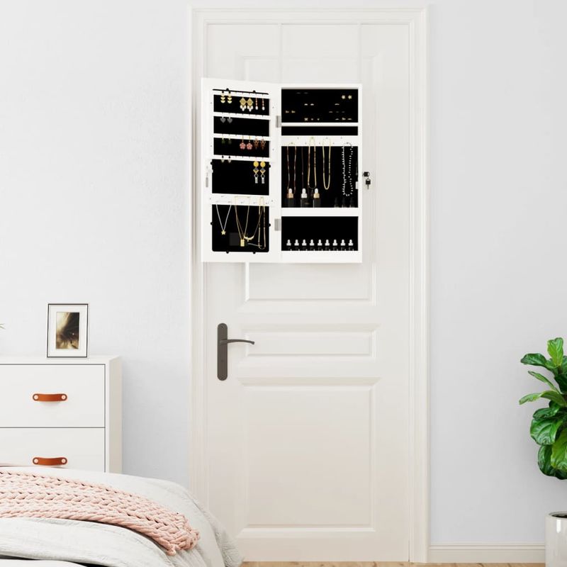 Casa si Gradina - Mobilier - Dulapuri si sifoniere - Dulapuri - Dulap de bijuterii cu oglinda si lumini LED, de perete, alb - Infinity.ro