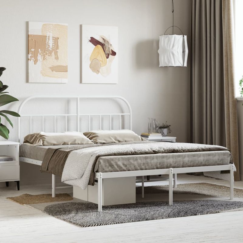 Casa si Gradina - Mobilier - Paturi si accesorii - Paturi - Cadru de pat metalic cu tablie, alb, 140x200 cm - Infinity.ro