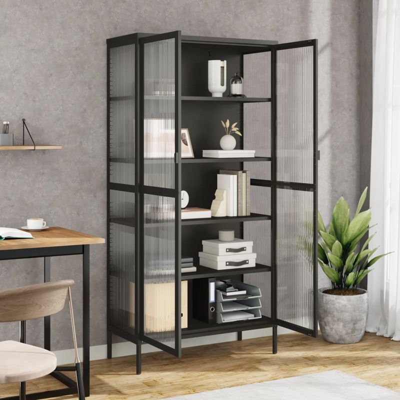 Casa si Gradina - Mobilier - Comode si corpuri - Comode - Dulap inalt, negru, 85x40x180 cm, sticla si otel - Infinity.ro