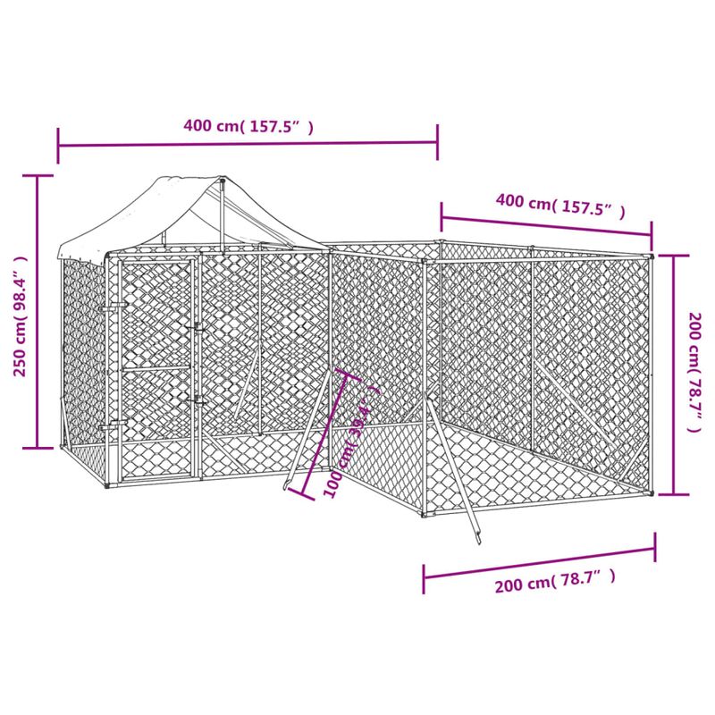 Petshop - Accesorii petshop - Culcusuri si custi - Custi interior si exterior - Padoc exterior cu acoperis argintiu 4x4x2,5 m otel galvanizat - Infinity.ro