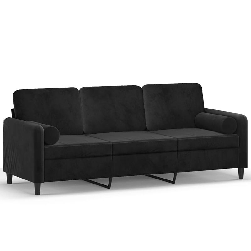 Casa si Gradina - Mobilier - Canapele si coltare - Canapele - Canapea cu 3 locuri cu pernute, negru, 180 cm, catifea - Infinity.ro