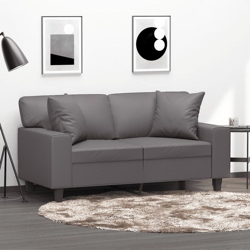 Casa si Gradina - Mobilier - Canapele si coltare - Canapele - Canapea cu 2 locuri cu pernute, gri, 120 cm, piele ecologica - Infinity.ro