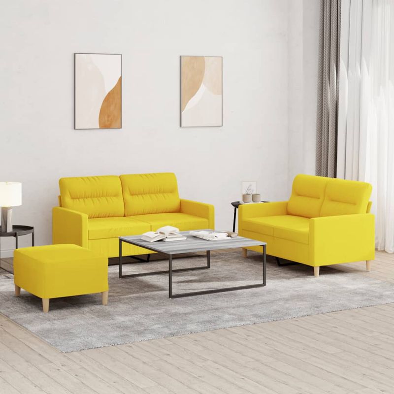 Casa si Gradina - Mobilier - Seturi de mobilier - Seturi living - Set de canapele cu perne, 3 piese, galben deschis, textil - Infinity.ro