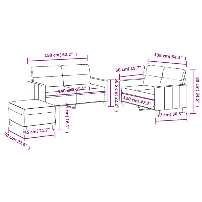 Casa si Gradina - Mobilier - Seturi de mobilier - Seturi living - Set de canapele cu perne, 3 piese, galben deschis, textil - Infinity.ro
