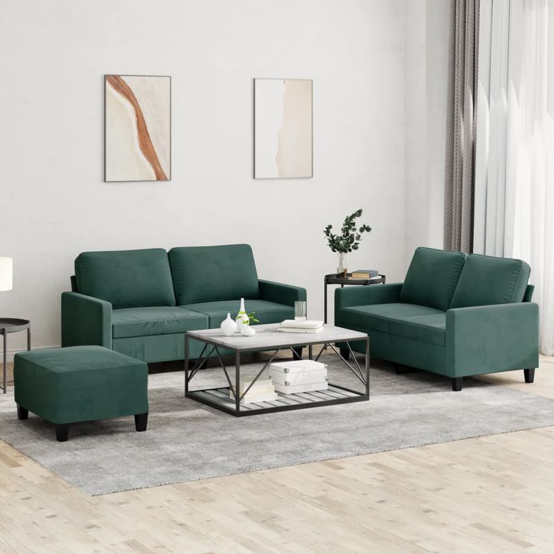 Casa si Gradina - Mobilier - Seturi de mobilier - Seturi living - Set de canapele cu perne, 3 piese, verde inchis, catifea - Infinity.ro