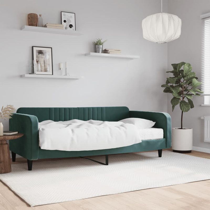 Casa si Gradina - Mobilier - Paturi si accesorii - Paturi - Pat de zi cu saltea, verde inchis, 100x200 cm, catifea - Infinity.ro