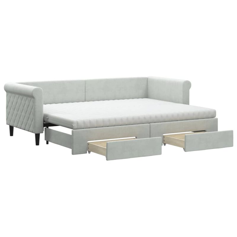 Casa si Gradina - Mobilier - Paturi si accesorii - Paturi - Pat de zi cu extensie si sertare, gri deschis 80x200 cm catifea - Infinity.ro