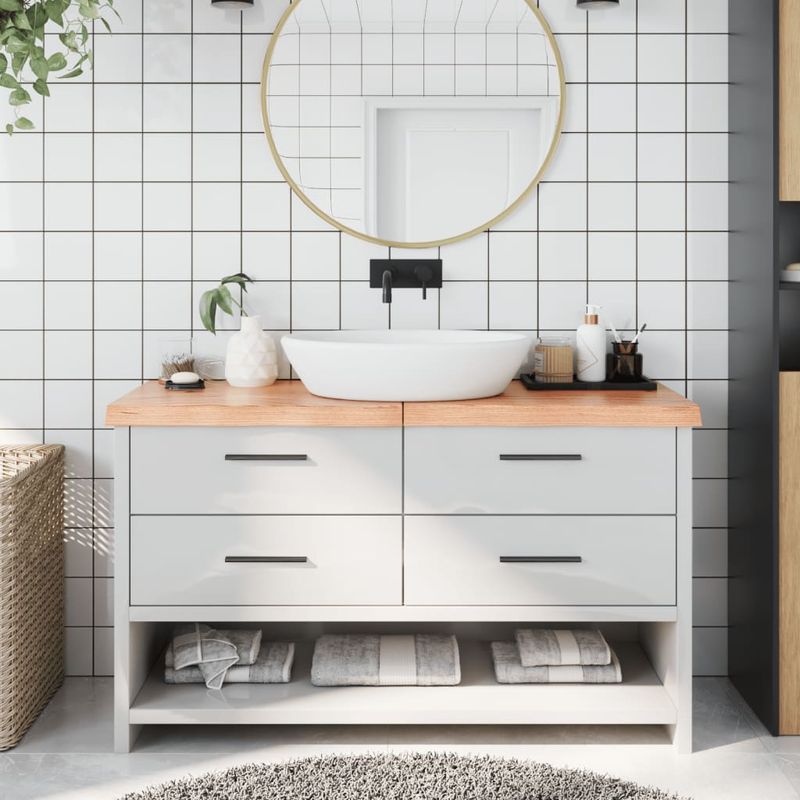 Casa si Gradina - Mobilier - Mobilier baie - Blaturi baie - Blat de baie, maro deschis, 140x50x(2-6) cm, lemn masiv tratat - Infinity.ro