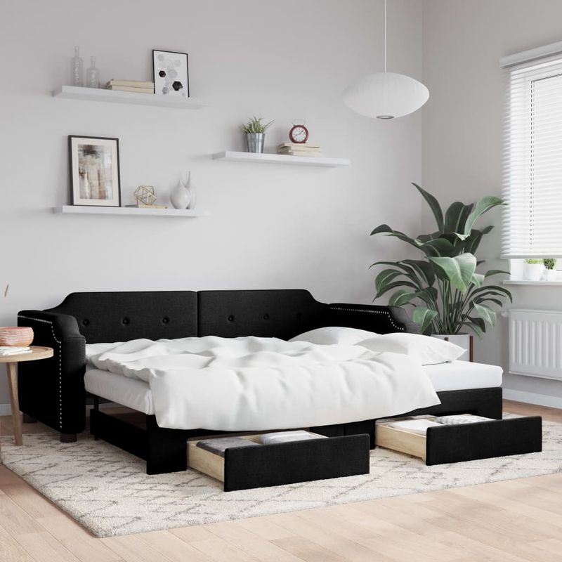 Casa si Gradina - Mobilier - Paturi si accesorii - Paturi - Pat de zi cu extensie si sertare, negru, 90x190cm, textil - Infinity.ro